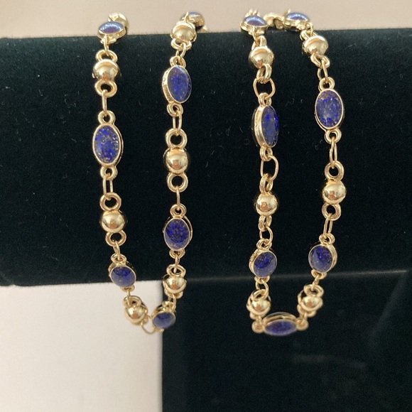 Yellow Gold Plated With Blue Stone Necklace Brand New - Picture 1 of 9